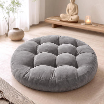 Round Meditation Cushion, Large Floor Pillow for Adults, 22 Inch Grey