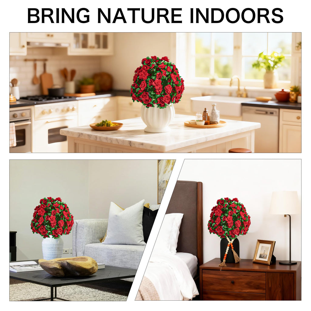Artificial Topiary for Outdoors, UV Resistant Artificial Outdoor Shrubs Red