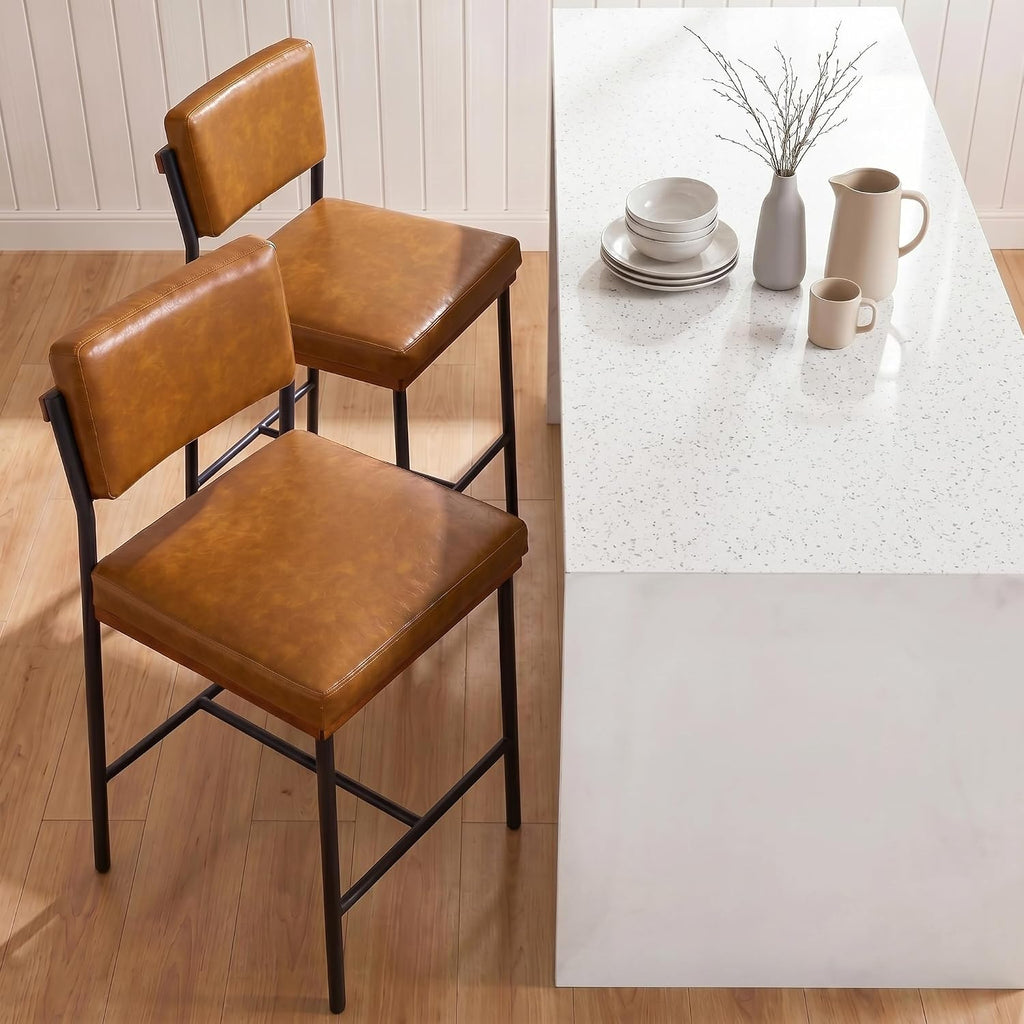 Faux Leather Bar Stools Set of 3,26 Inch Modern Counter Height Bar Stools Island,Counter Stools with Wide Back Sturdy