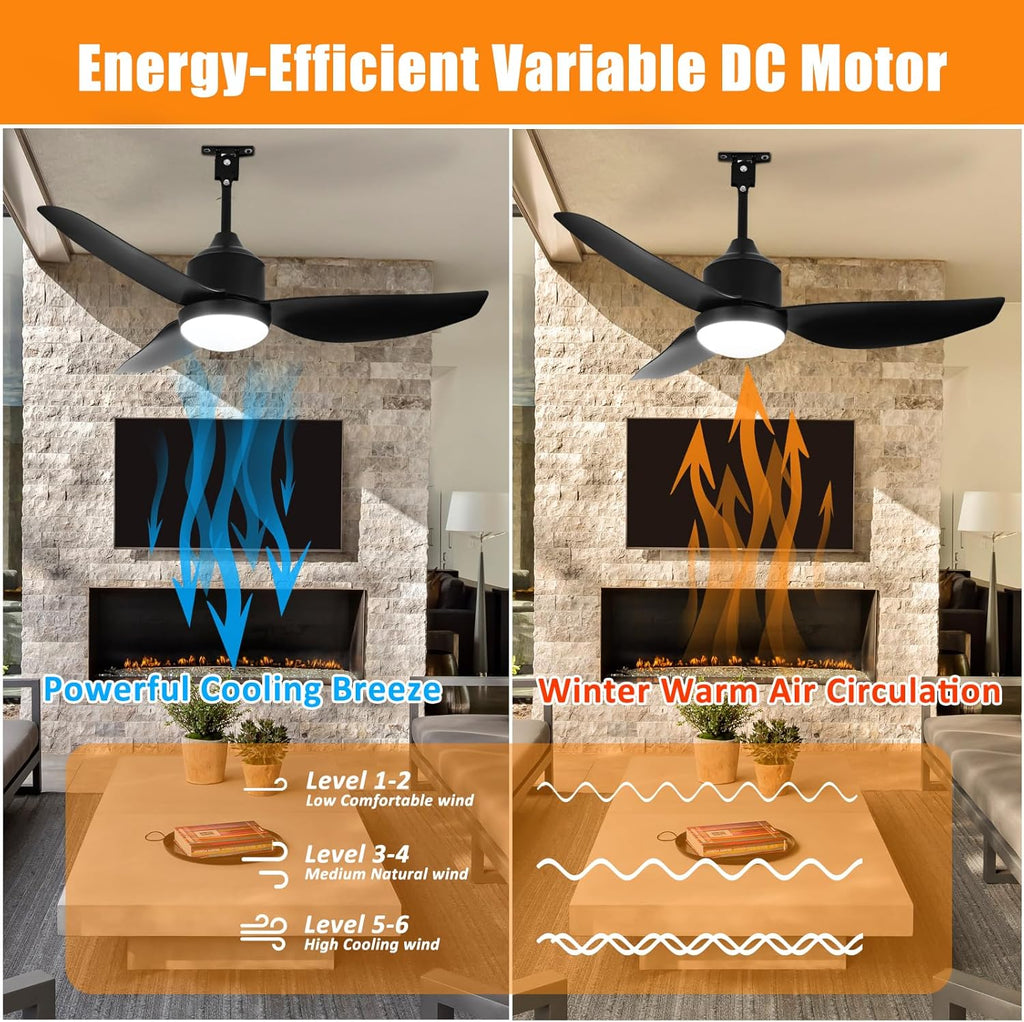 42 Inch Black Waterproof Gazebo Fans with Lights Outdoor Hanging - Plug in Remote App Control for Patios Indoor Farmhouse Porch - 6 Speed Reversible DC Motor A101-B0F29G4MR4