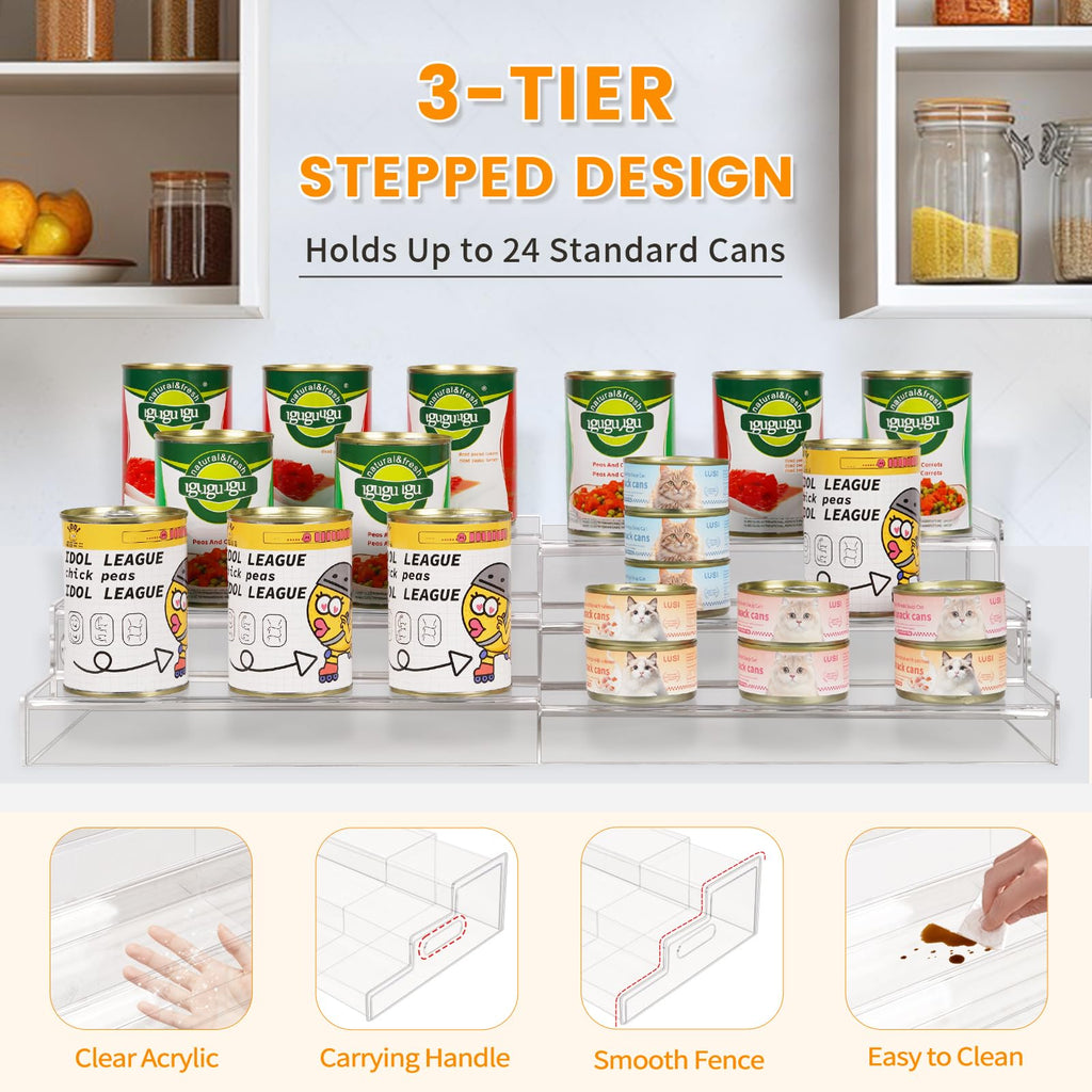 Expandable Can Rack Organizer, 3 Tier Acrylic Can Food Storage for Pantry