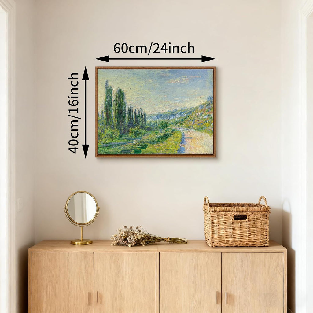 Claude Monet Framed Canvas Wall Art Prints, Classic La Route De Vétheuil oil Painting Reproduction Retro Country