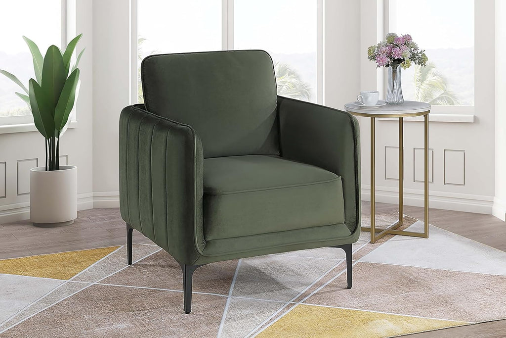 Modern Velvet Upholstered Accent Chair in Dark Green