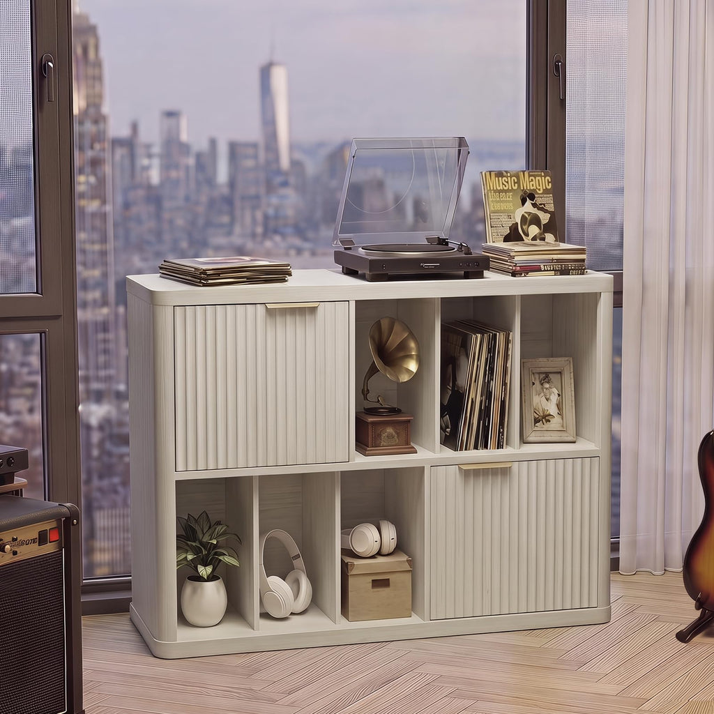 Large Record Player Stand - 39.5" Record Cabinet with Open Vinyl Storage Holds up to 400 Albums, Modern Vinyl Player