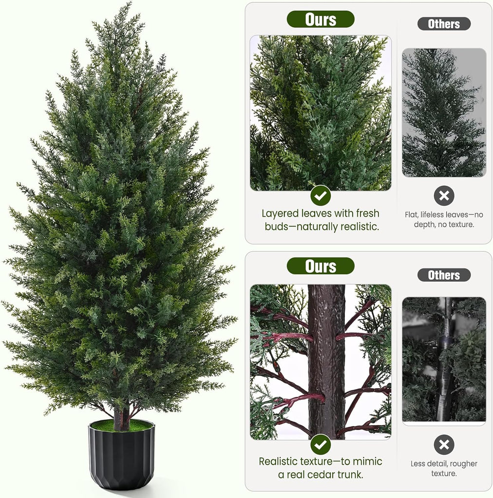 3FT Artificial Topiary Cedar Trees, Realistic 2 Set Outdoor Christmas Trees
