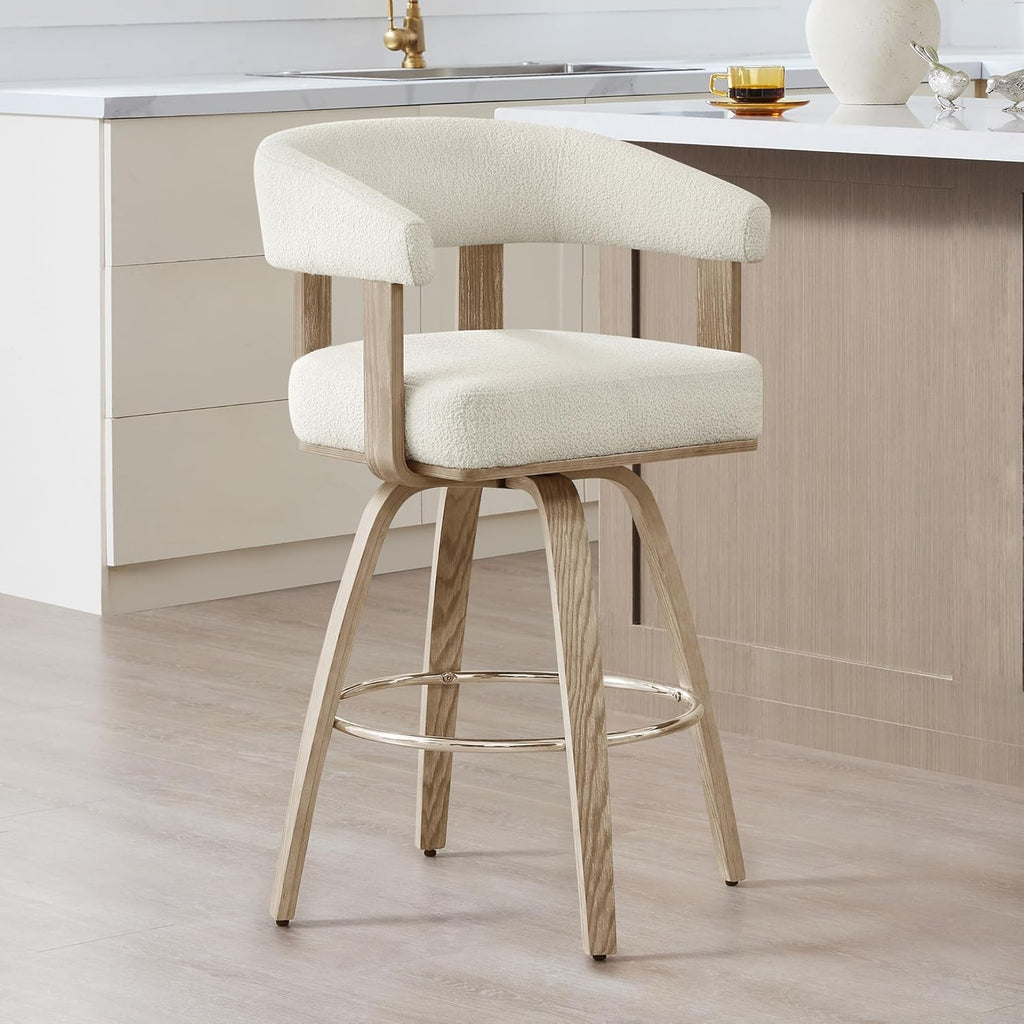 Swivel Counter Height Barstools Set of 2, FSC Certified Polyester Upholstered Bar Stools with Back and Armrest