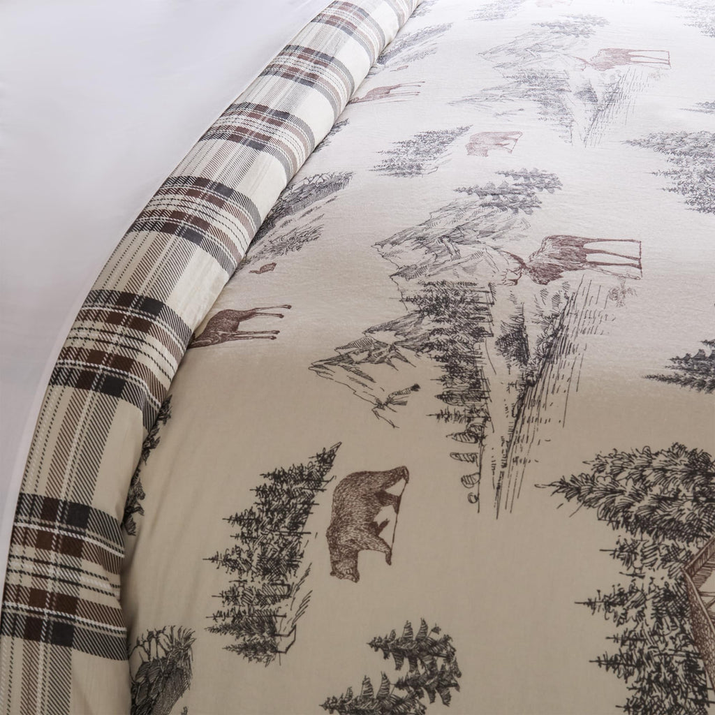 Lodge Toile Comforter Set - Comforter (90 x 94in.) Two Standard Pillow Cases (26x20in.) - Toile - Brown