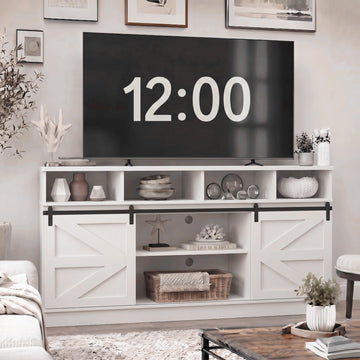 58" Farmhouse TV Stand with Sliding Barn Doors for TVs up to 65 Inch, Entertainment Center with Adjustable Shelves