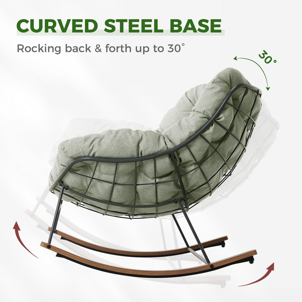 Outdoor Papasan Rocking Chair with Thick Cushion, Sage Green