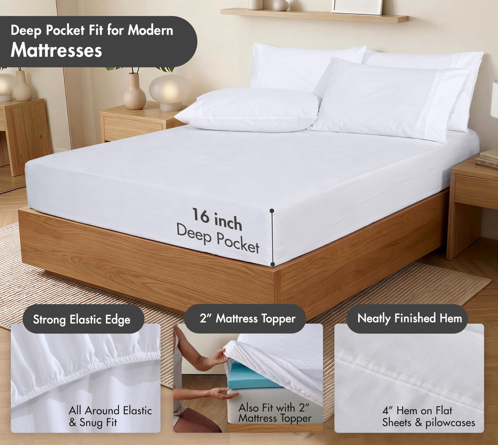 100% Cotton Sheets, Percale Sheet Set, Bright White