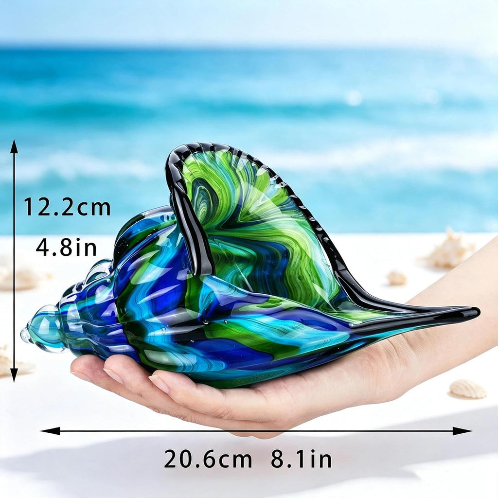 8" Glass Conch Figurines, Hand Blown Seashell Art Glass Sculpture