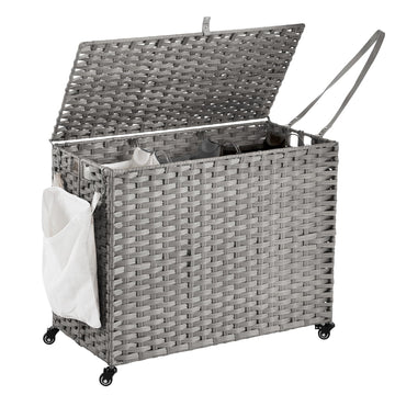 Hamper with Wheels, 52.8 Gallon(200L) Rolling Laundry Basket with Lid, Removable Large 3 Color Liners & 3 Mesh