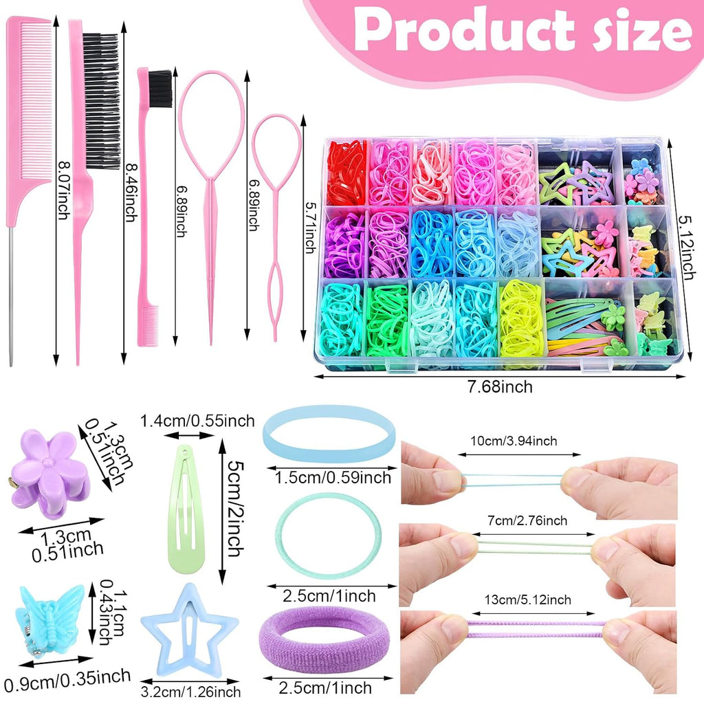 Hair Accessories for Girls, 1695 Pcs Toddler Hair Ties Elastic Hair Ties with Hair Clips Hair Tail Tools, Girls Hair