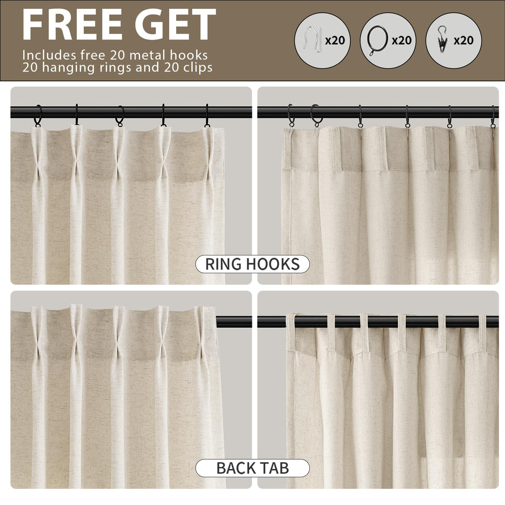 Linen Pinch Pleated Curtains 100x96 Inches Natural