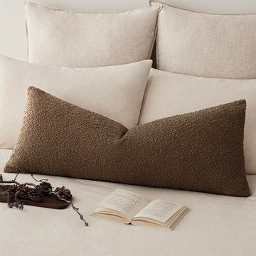 Decorative Textured Boucle Throw Pillow Covers Accent Solid Pillow Cases Neutral Long Body Lumbar Couch Cushion Case
