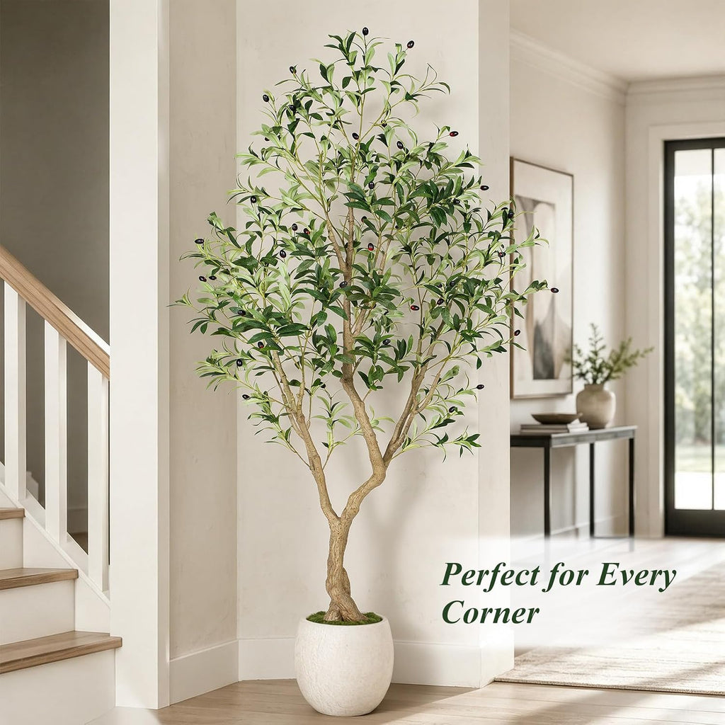 6FT Olive Trees Artificial,Tall Faux Olive Tree with Lifelike Branches and Realistic Olives, Lush and Elegant Fake