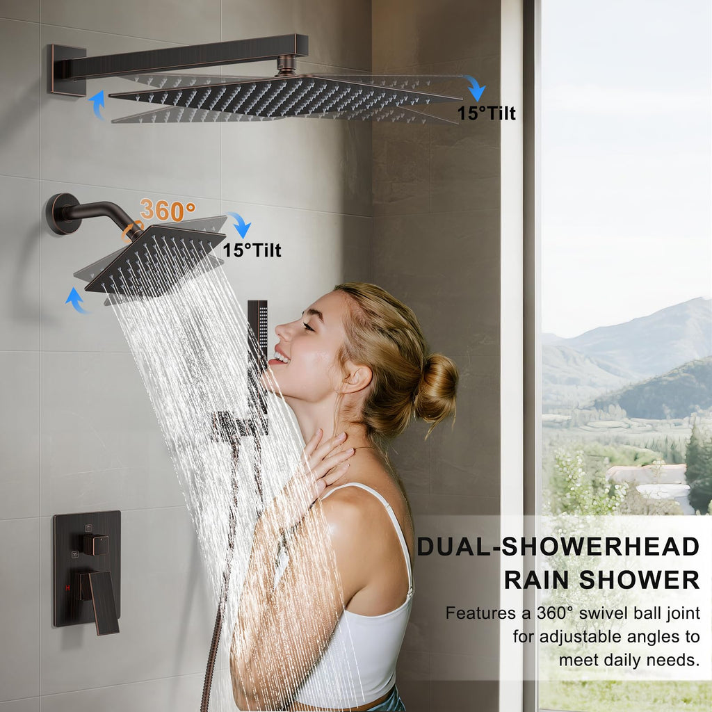 Rain Shower System 12"&6" Shower Heads Wall Mount Shower Faucet Set