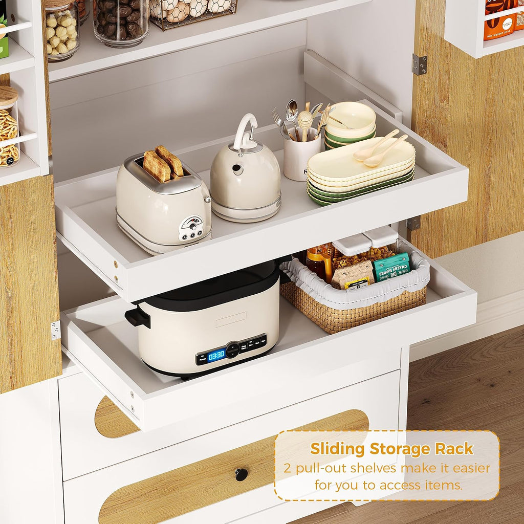 70" Kitchen Pantry Cabinet with Pull-Out Shelves, White | Pantry Storage Cabinet with 6 Door Organizers, 2 Drawers