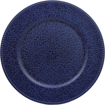 Navy Blue Charger Plates with Beaded Rims, Set of 6 Plastic Wedding Bulk Plate Charges for Dinner Plates, Table