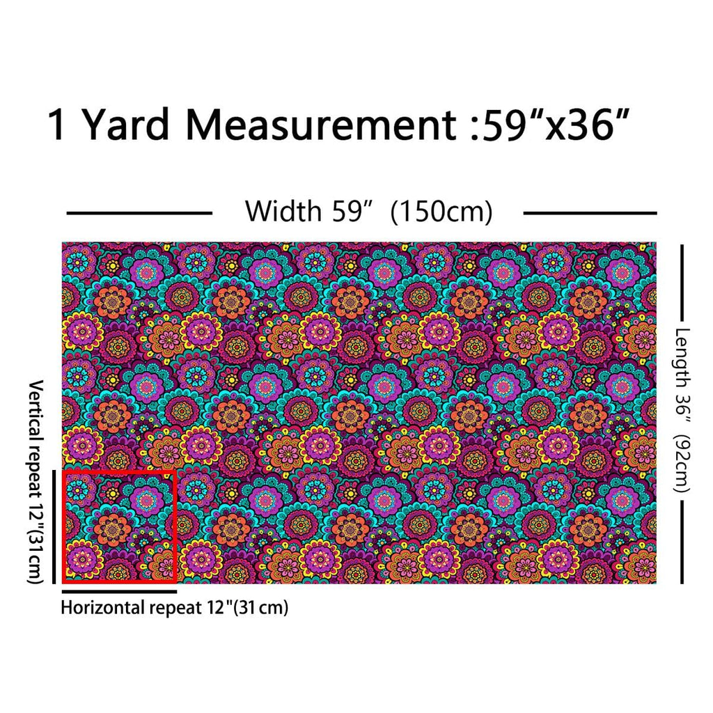 Mandala Flower Soft Polyester No Stretch Fabric by The Yard Watercolor Exotic Boho Floral Plant DIY Fabric by The