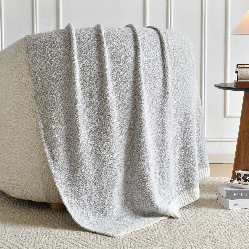 Chunky Knit Boucle Throw Blanket, Soft Washable Coastal Blanket for Bed Couch, Lightweight Cozy Oversized Feather