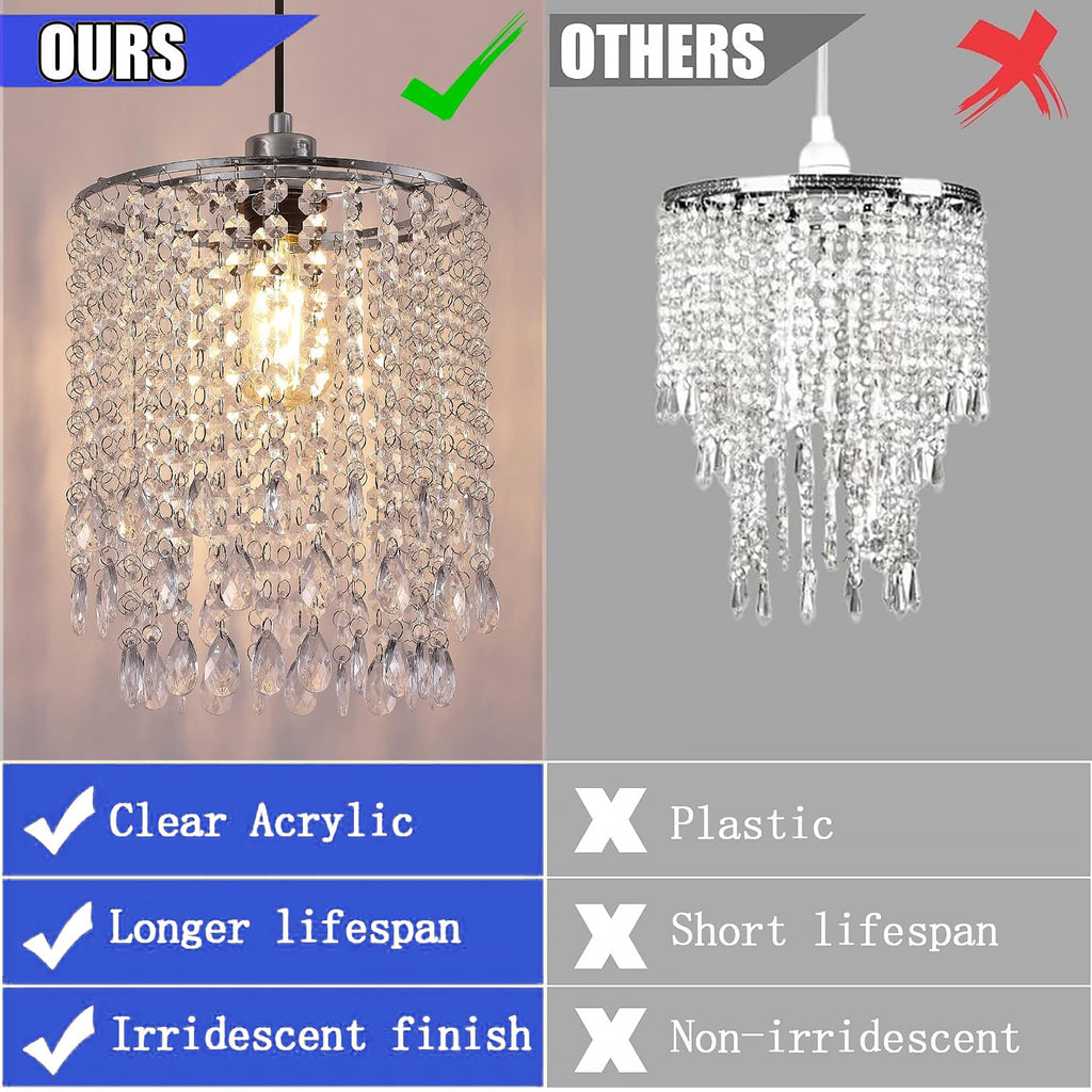 Chandelier Shades, Mini Crystal Shade, Acrylic Beaded Hanging Lampshade, Modern 2-Tiers Pendant Light Shades
