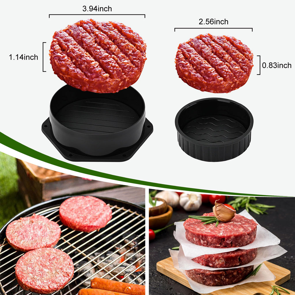 5PCS Smash Burger Press Kit - 4 in 1 Hamburger Patty Storage Containers, 7.68"X4.1" Cast Iron Smash Bacon Press - Non