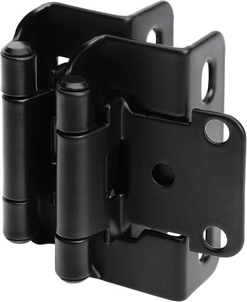 50 Pack 1/2" Overlay Black Cabinet Hinges for Cabint Doors (25 Pairs) - Self-Closing Partial Wrap Semi-Concealed Face