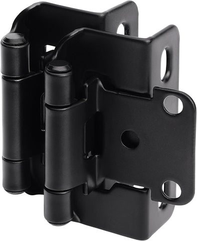 50 Pack 1/2" Overlay Black Cabinet Hinges for Cabint Doors (25 Pairs) - Self-Closing Partial Wrap Semi-Concealed Face