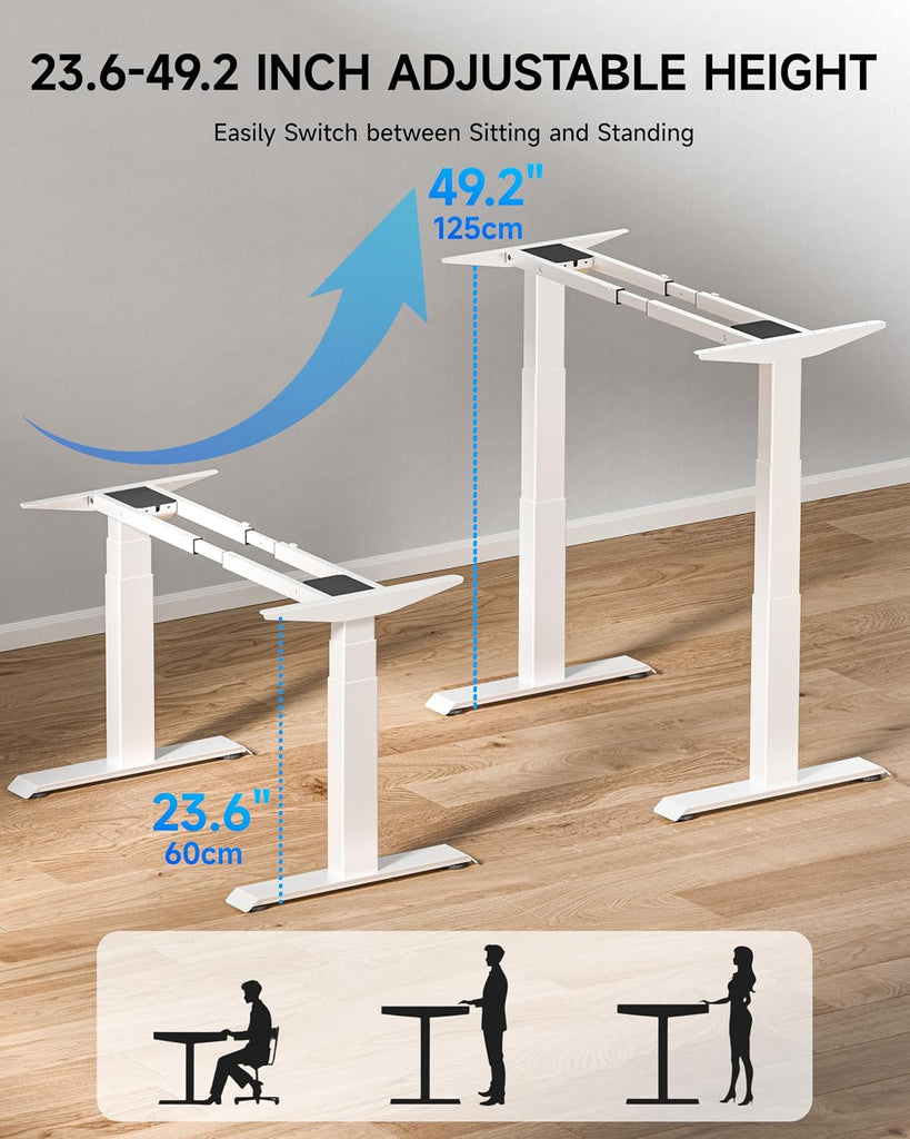 Dual Motor 3-Stage Electric Standing Desk Frame,3 Memory Height Presets, Table Legs Up to 49.2", DIY Workstation