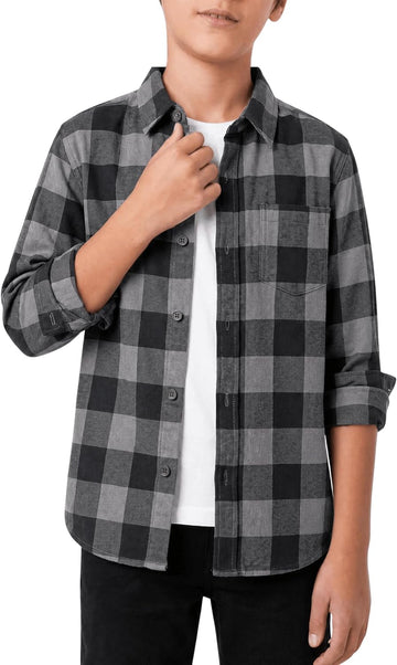 Boys Flannel Shirts - Long Sleeve Fall Plaid Button Down