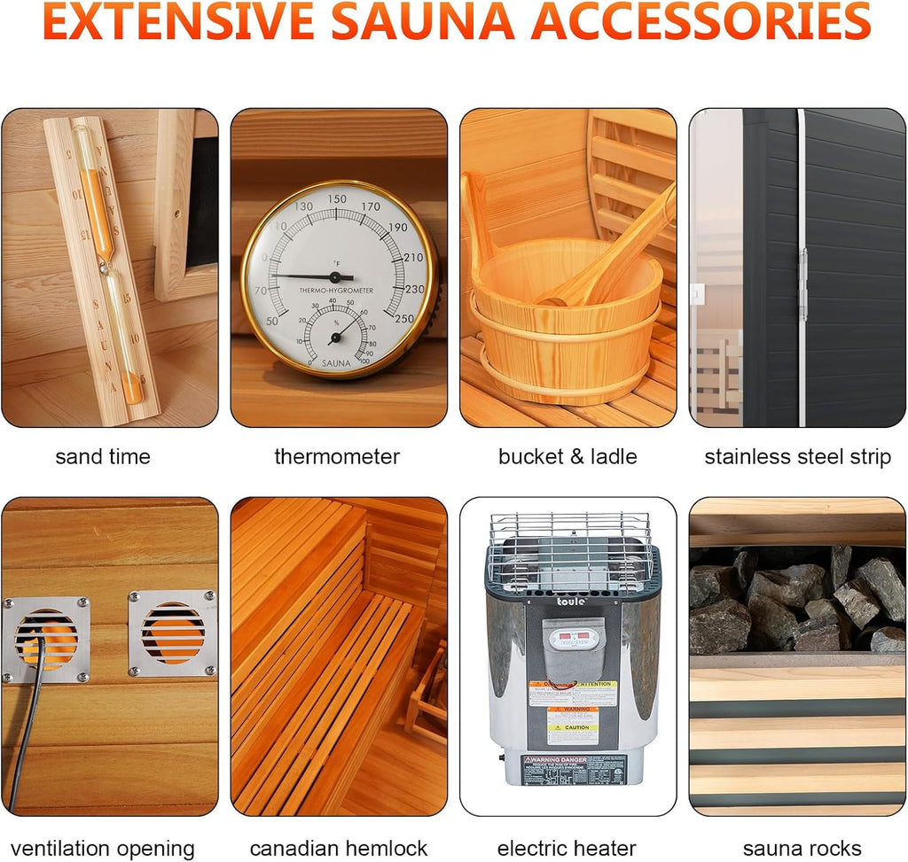 Outdoor Steam Sauna for 2 Person, Canadian Cedar Saunas Spa, Traditional Barrel Wooden Sauna with ETL-Certified 4.5KW