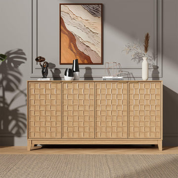 Fluted Sideboard Buffet Cabinet with Storage, 59" Wood Buffet Table with 4 Doors & Adjustable Shelves, Kitchen Dining