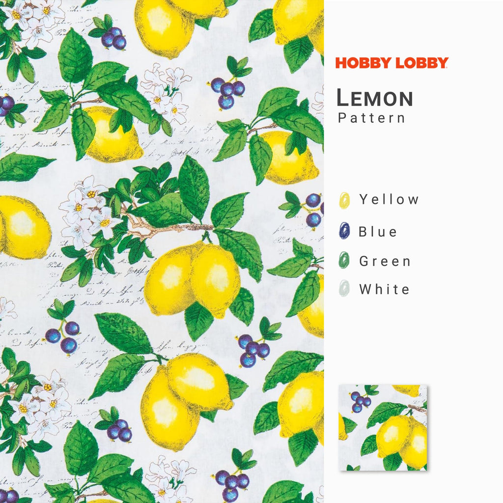Lemon Cotton Calico Fabric, 2 Yards