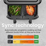 6 Quart Dual Basket Air Fryer Oven with Easy View Windows, Sync Finish, Hi-Fry, Auto Shutoff, 2 Independent 3Qt