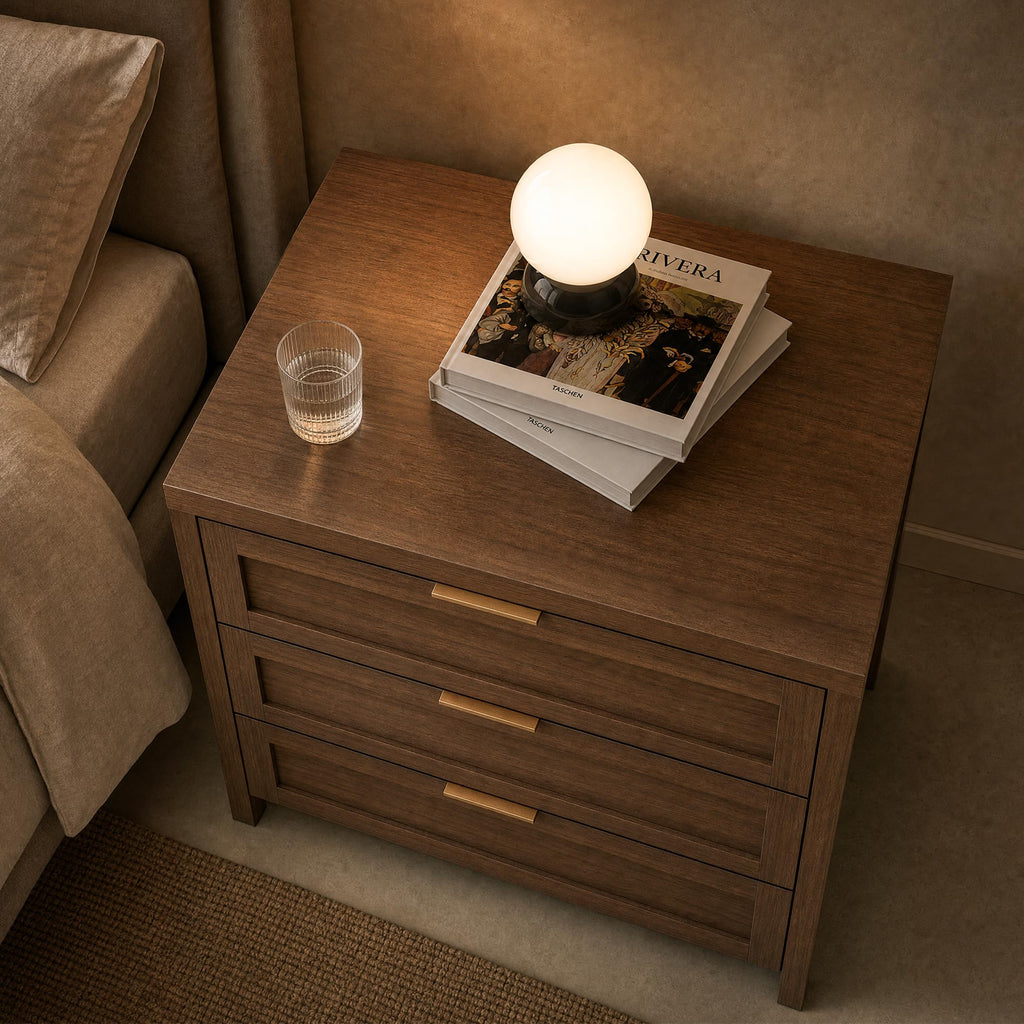 Nightstand, 3 Drawer Bedside Table, Special Walnut