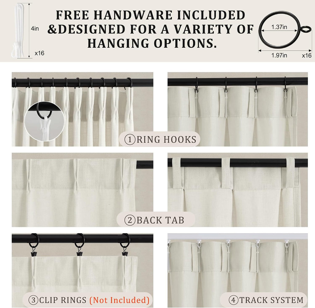 Pinch Pleated Linen Curtains 96 Inch, 2 Panels Premium 400GSM Memory Trained Semi Sheer Light Filtering Window Drapes
