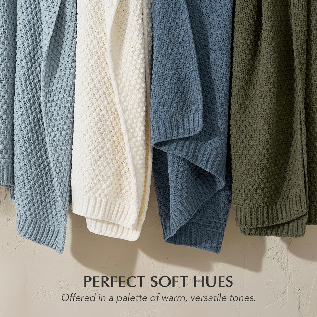 Chunky Chenille Knit Throw Blanket, 50 x 60, Chambray Blue