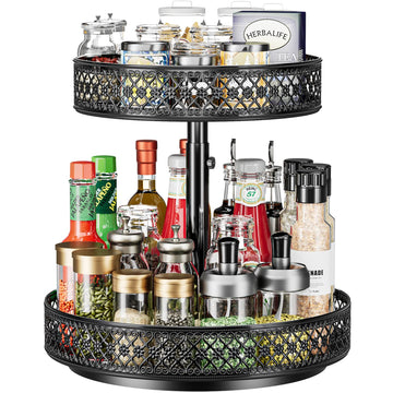 2 Tier Lazy Susan Organizer - Adjustable Rotating Spice Rack 12 inch