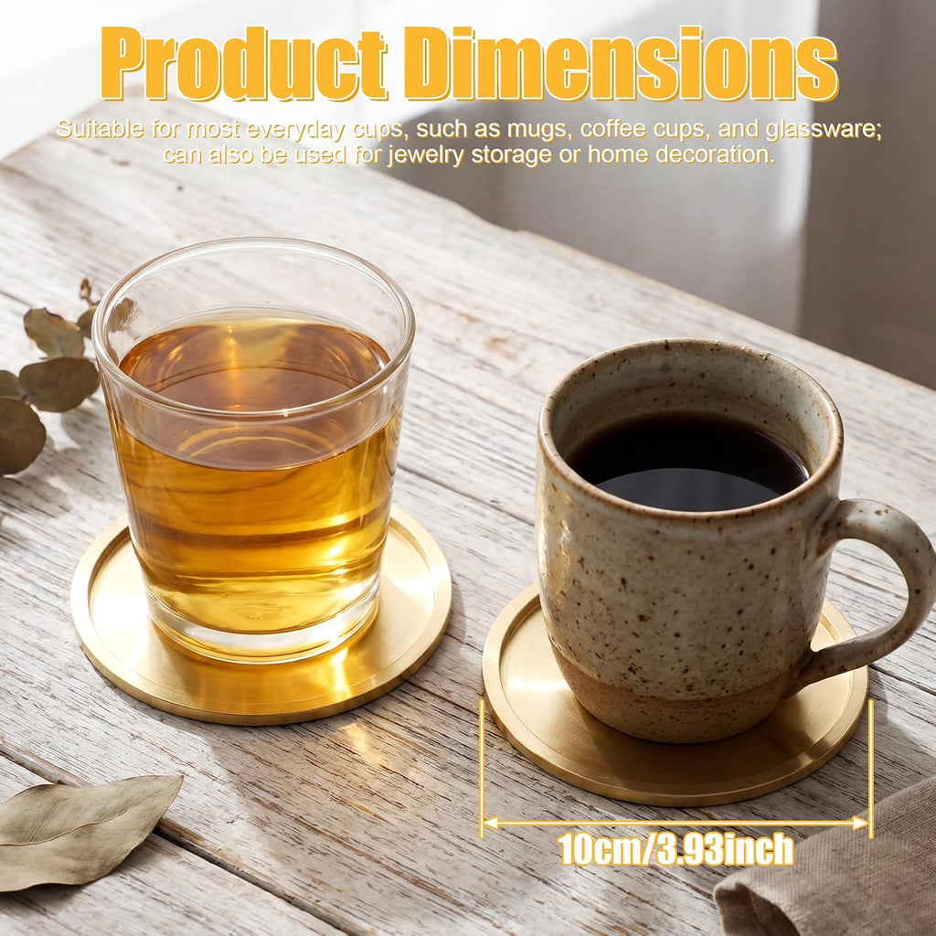 Brass Coasters for Drinks Gold Coasters,3.94 Inches - Set of 6