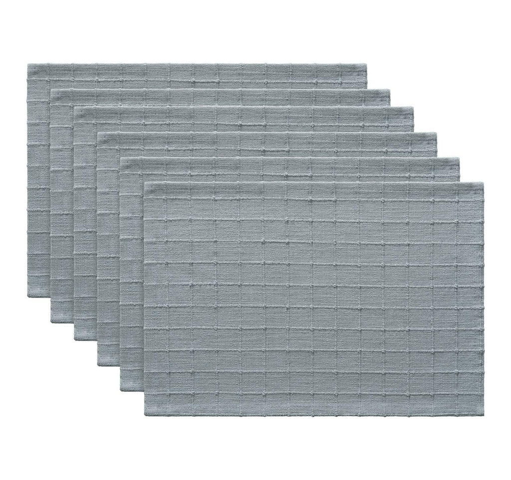 Artisanal Grid Decorative Linen Placemats Set of 6, Chambray