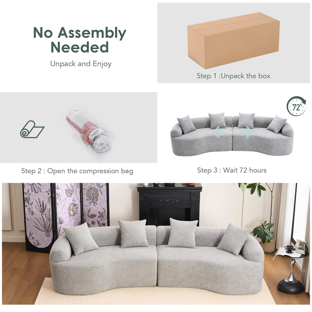 110.2" Curved Sectional, Luxury Wood Grain Chenille Fabric, Oversized Sectional, Compression Curved Couch, No