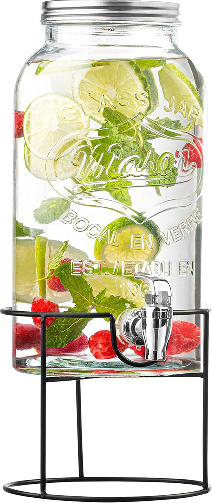 Mason Jar Drink Dispenser with Stand, 1 Gallon Glass