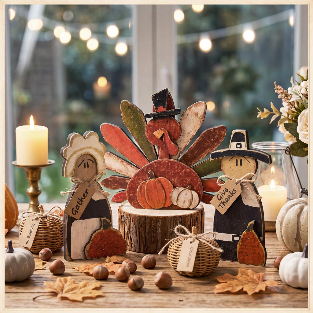 3 Pcs Thanksgiving Turkey Decorations Fall Pilgrim Table Signs