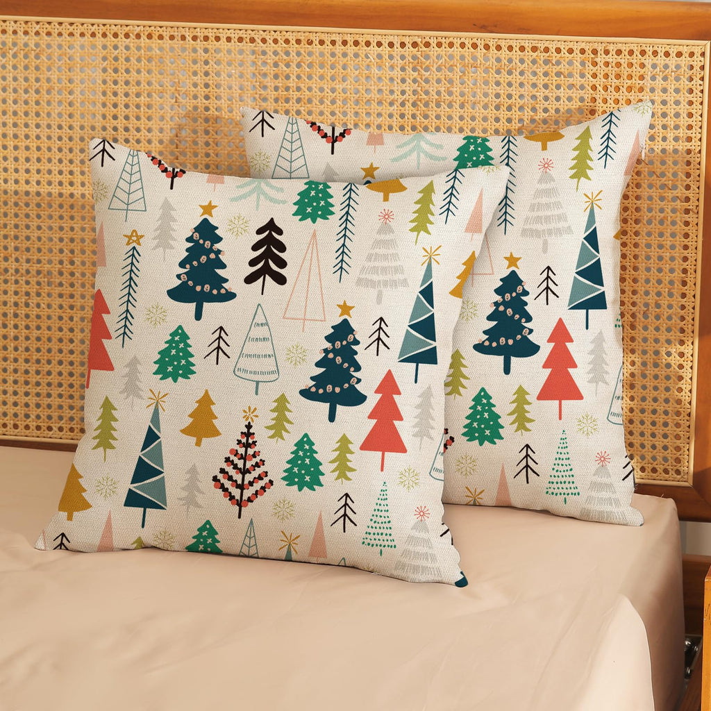 Christmas Pillow Covers 20x20 Set of 2 Colorful Geometric Christmas Tree Throw Pillows Winter Snowflake Pillowcase