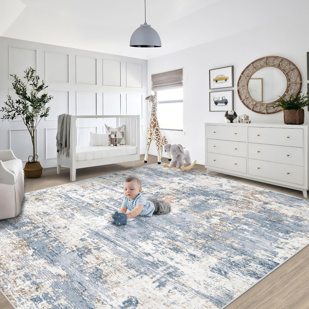 8x10 Area Rugs for Living Room, Washable Modern Abstract Large Area Rug Neutral Soft Non Slip Kids Rug Stain