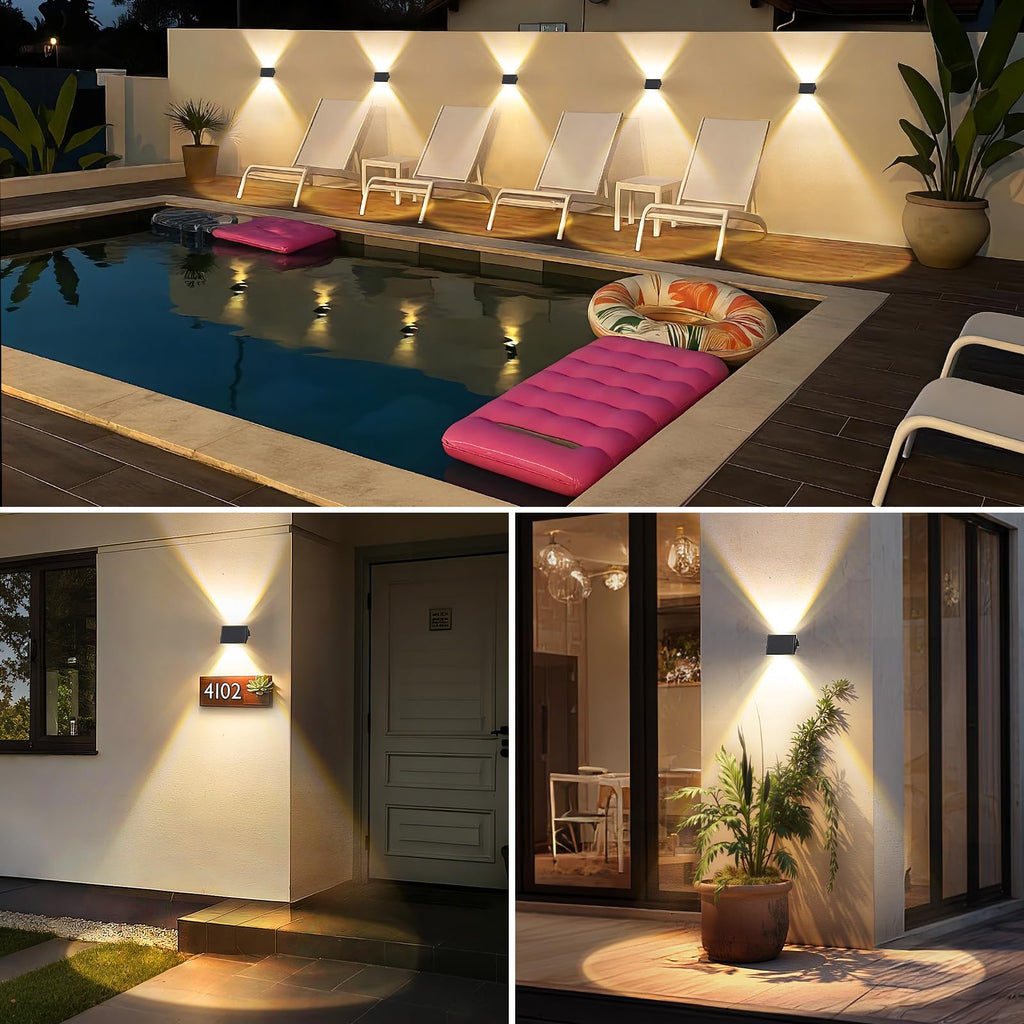 Solar Lights Outdoor Waterproof IP67, WarmWhite Solar Wall Lights Outdoor, Up and Down Fence Lights Solar Powered