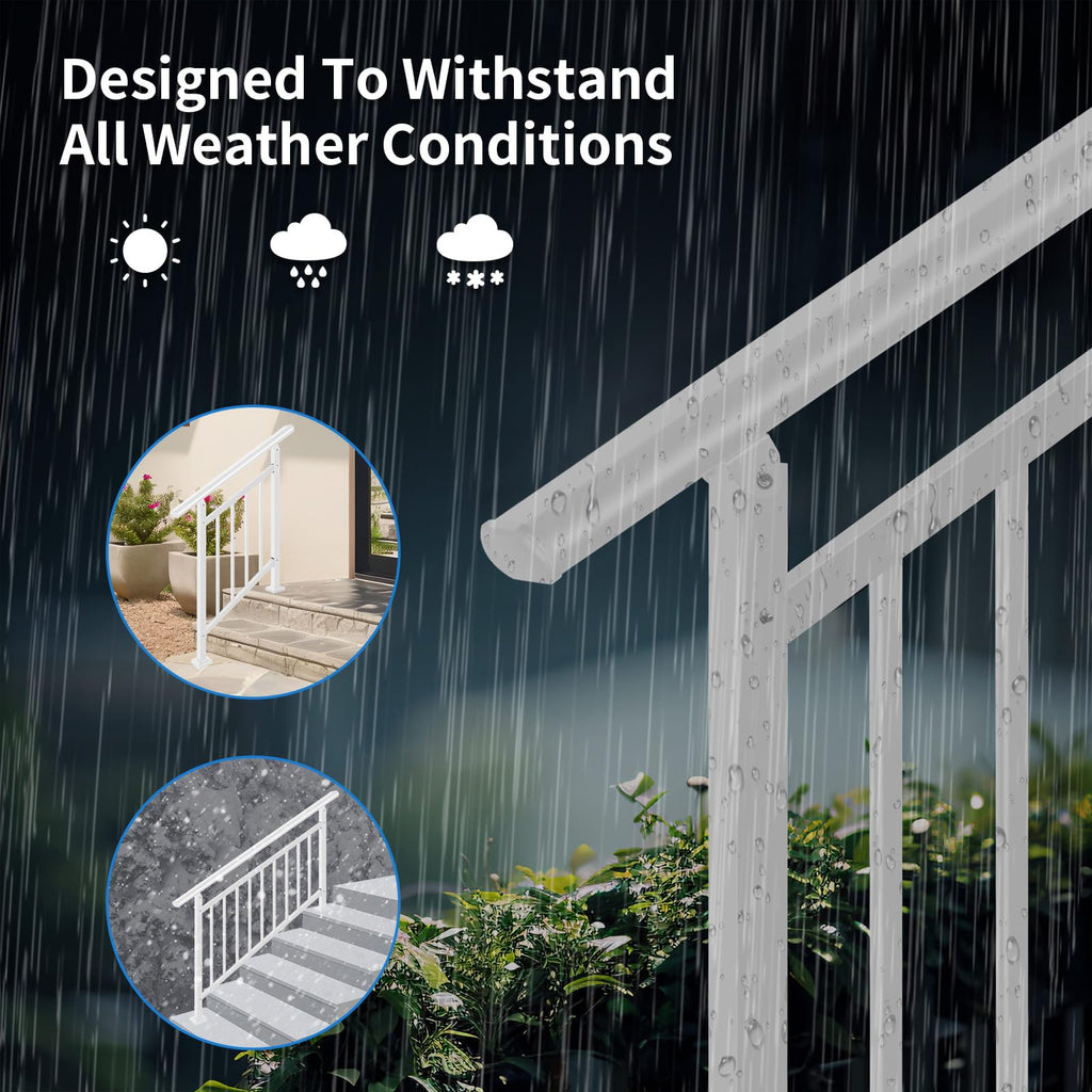 Upgrade White Adjustable 5 Steps Handrail, 65"x38" Stair Railing Kit