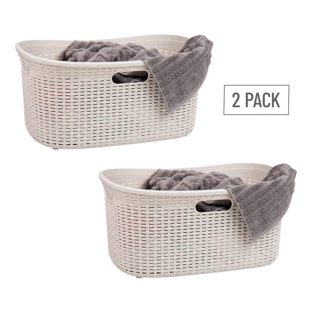 40L Laundry Basket, Clothes Hamper, Premium Wicker Design, Plastic, Set of 2, Ivory