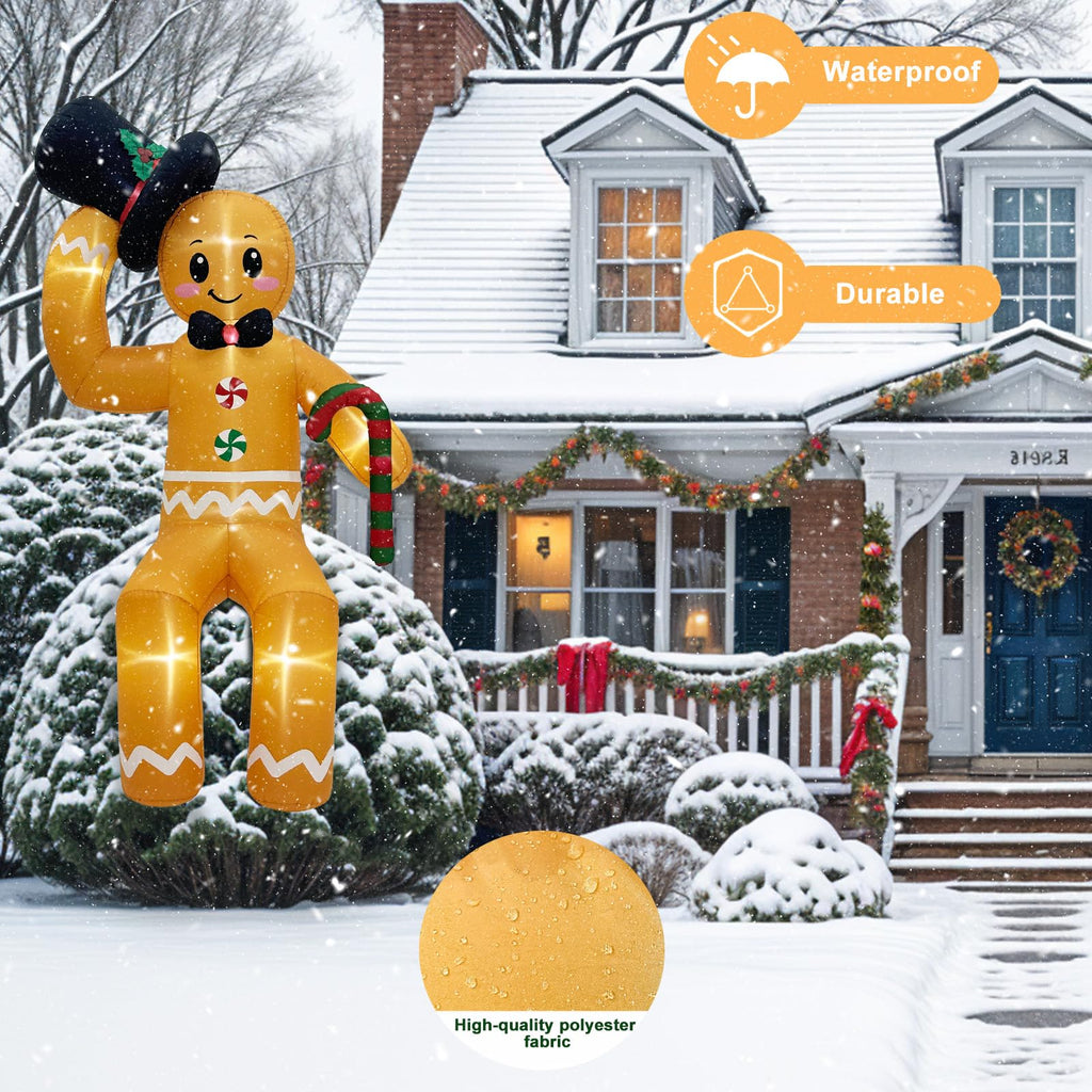 10FT Climbing Gingerbread Inflatable, Christmas Outdoor Decor with LED